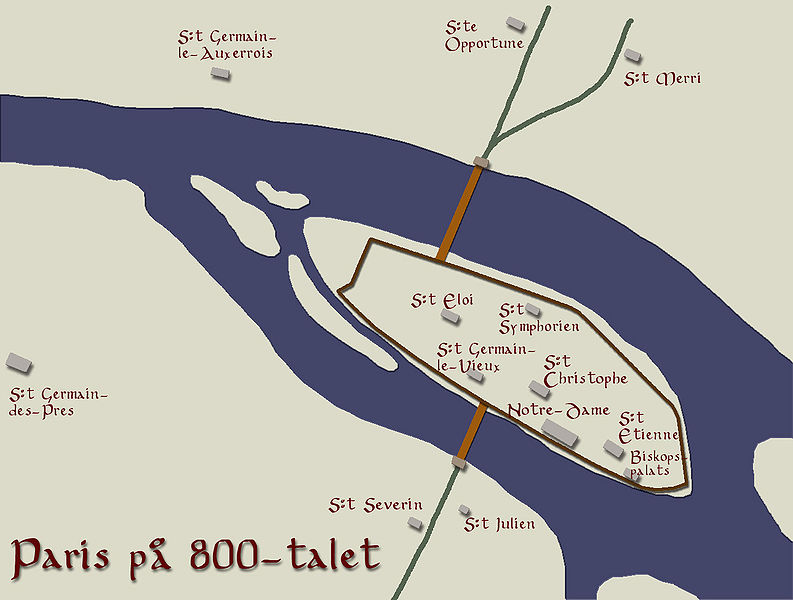 Map of Paris in the 9th century CE